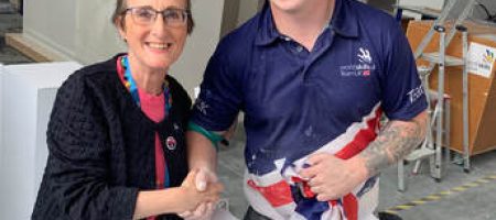 Congratulating Curtis Johnston as the end of his competition as plasterer
